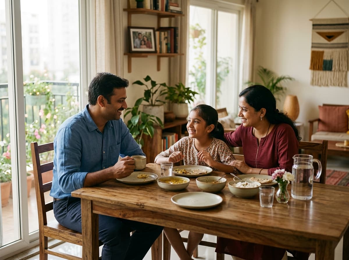 Family discussing long-term financial goals